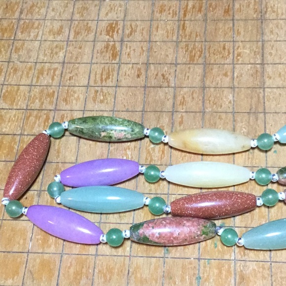 Adventurine Citrine Goldstone Unakite Semiprecious Stone Necklace 29”L EVC - Picture 4 of 11